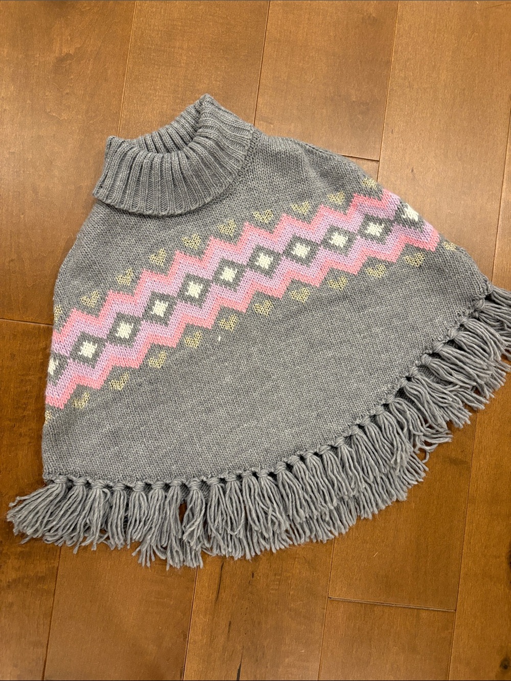 H&M Gray Knit Poncho with Pink and Gold Diamond Band